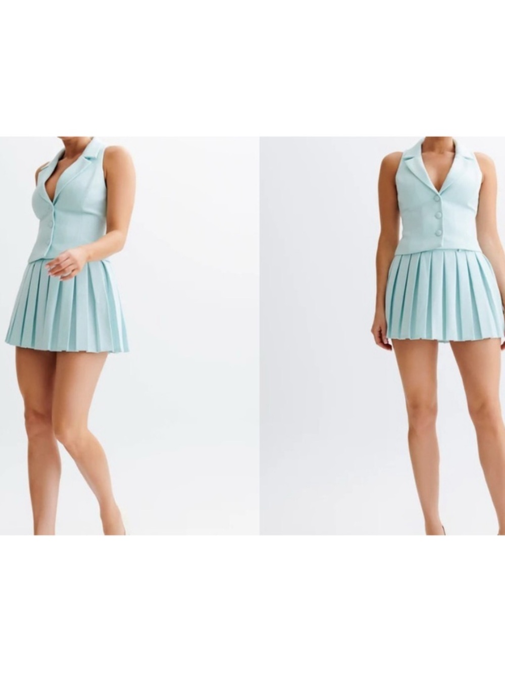 Meshki Mint Sleeveless Pleated Mini Dress
